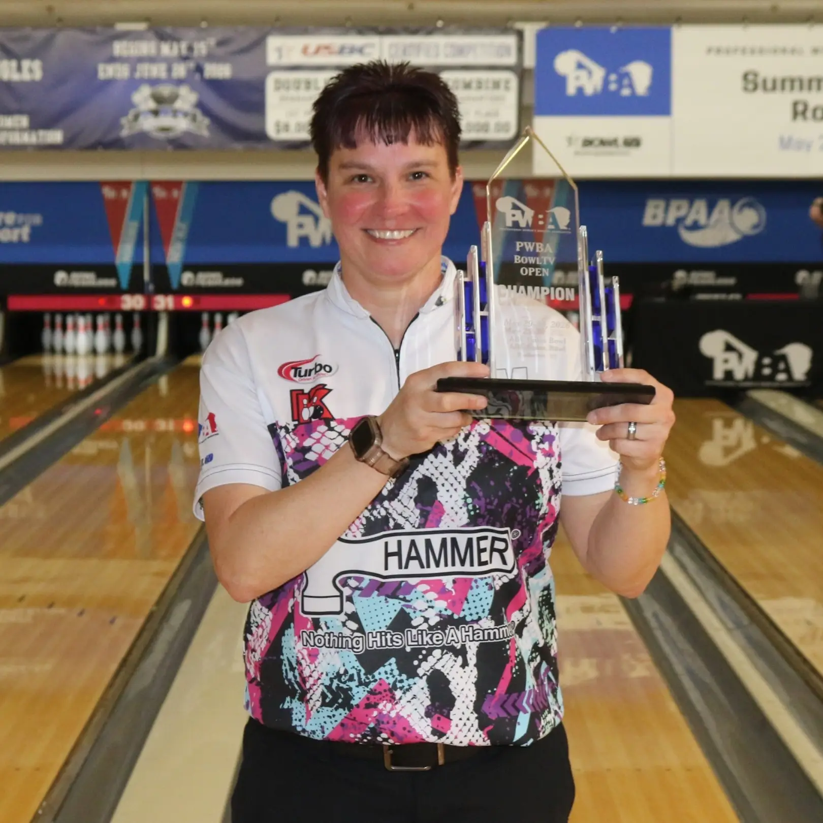 Shannon Pluhowsky competing during her 2026 PWBA BowlTV Open title run at ABC Gates Bowl in Rochester