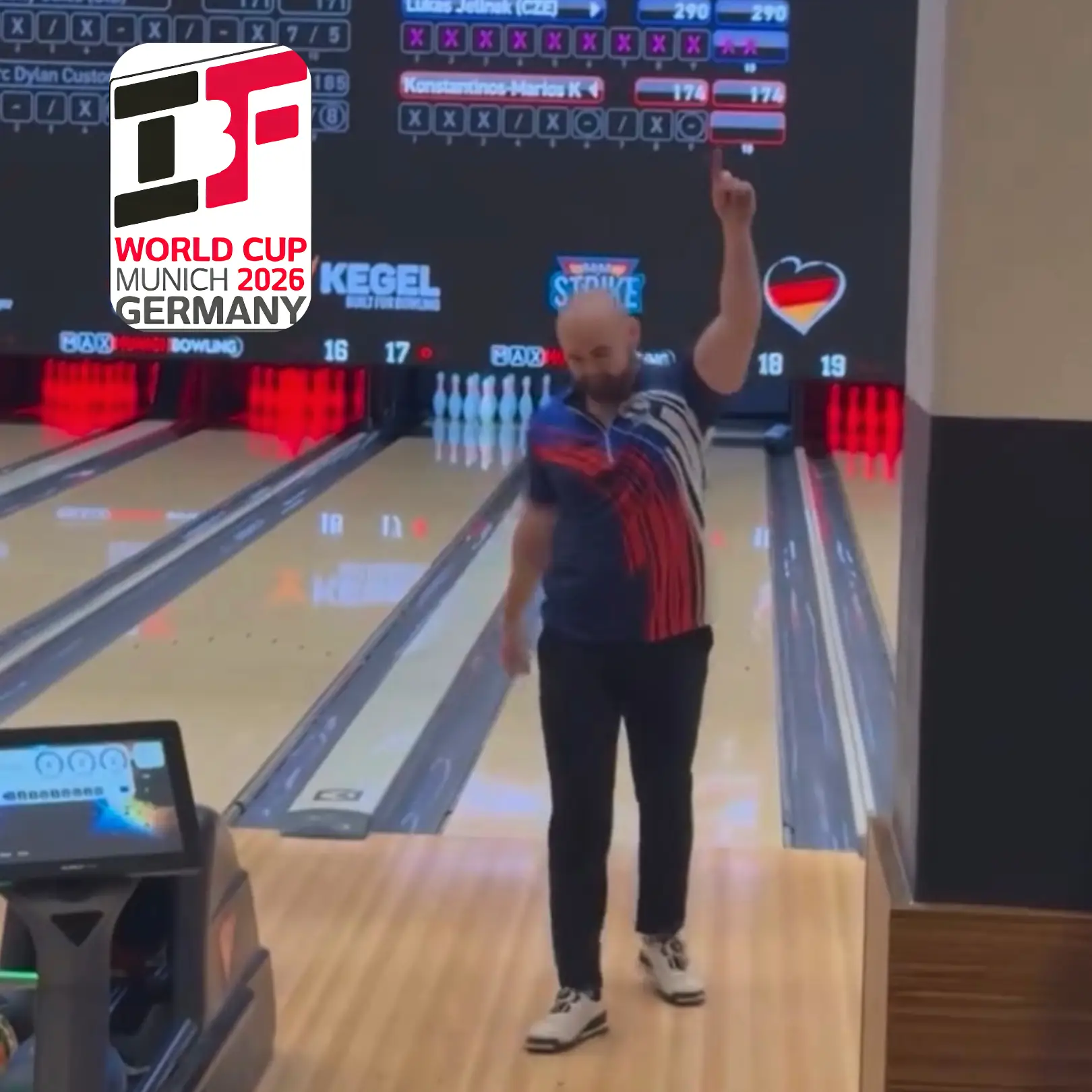 Tobias Börding of Germany bowling in men’s singles Round 1 at the 2026 IBF World Cup at Max Munich Bowling