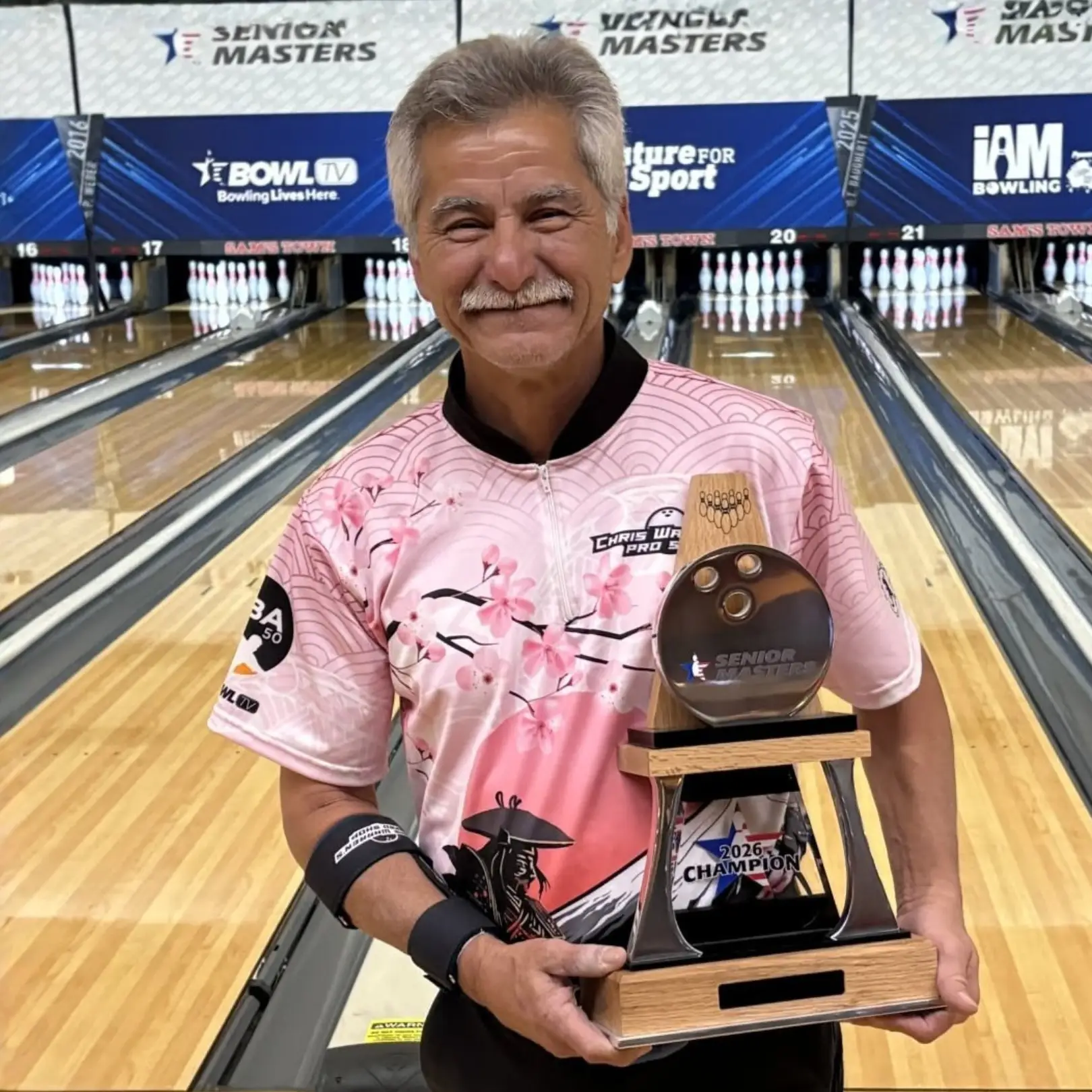 Chris Warren competing during his 2026 USBC Senior Masters title run at Sam’s Town Bowling Center