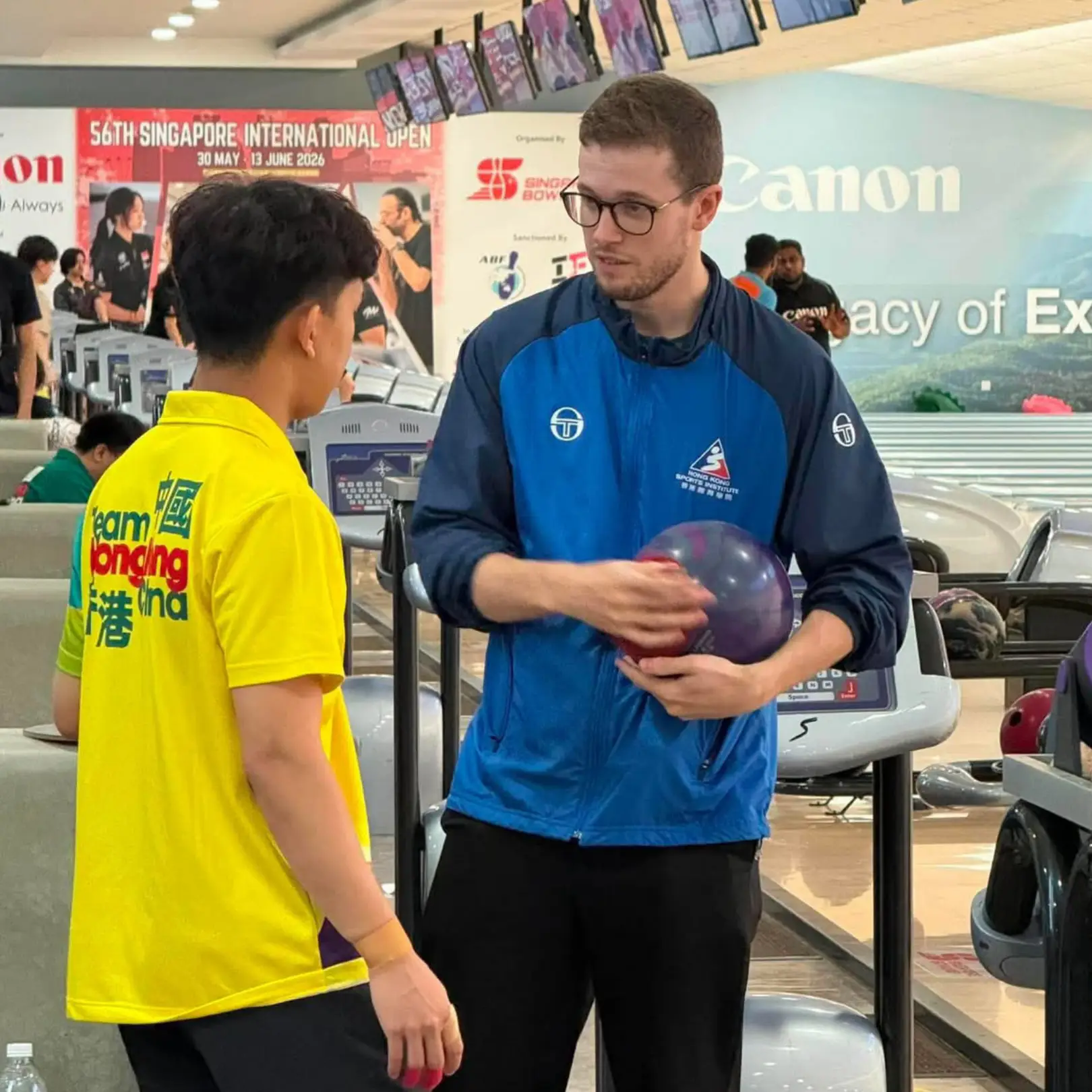 Pontus Andersson coaching Hong Kong youth bowlers at the 2026 Asian Junior Bowling Championships in Jakarta
