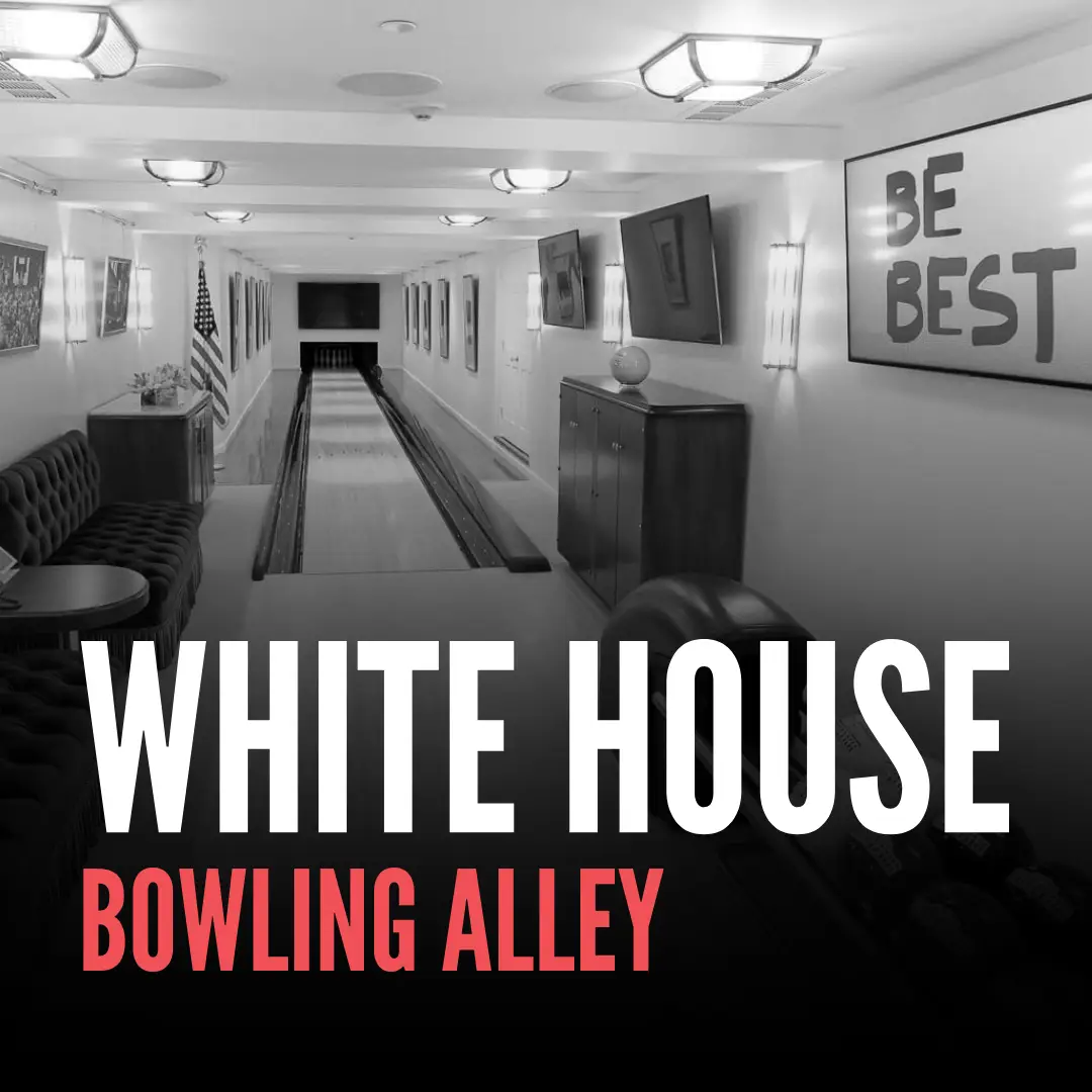 The White House bowling alley in 2019, displaying the logo of Melania Trump's Be Best campaign