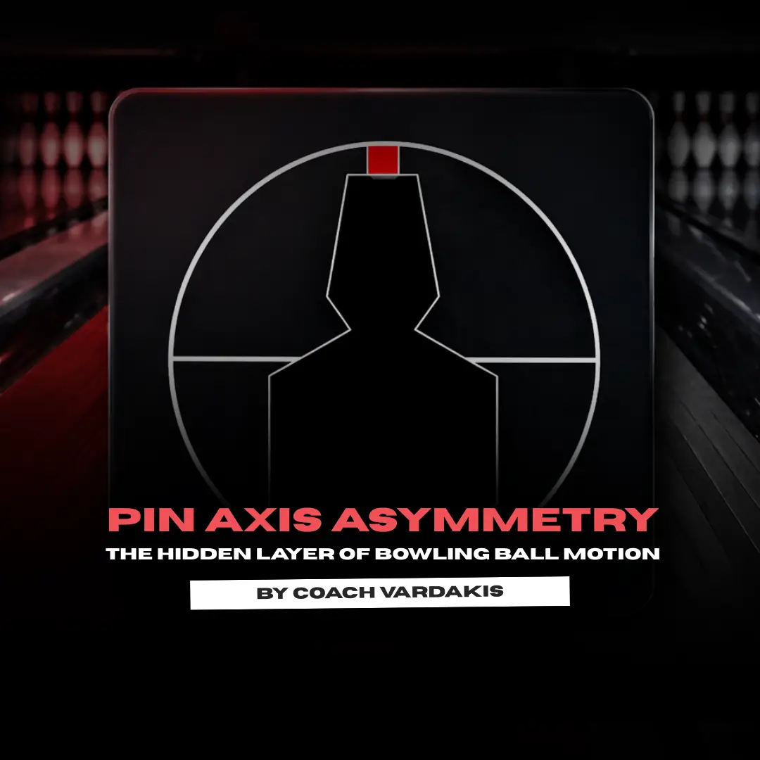 Diagram showing bowling ball core mass distribution relative to the pin axis and different Pin Axis Asymmetry expressions
