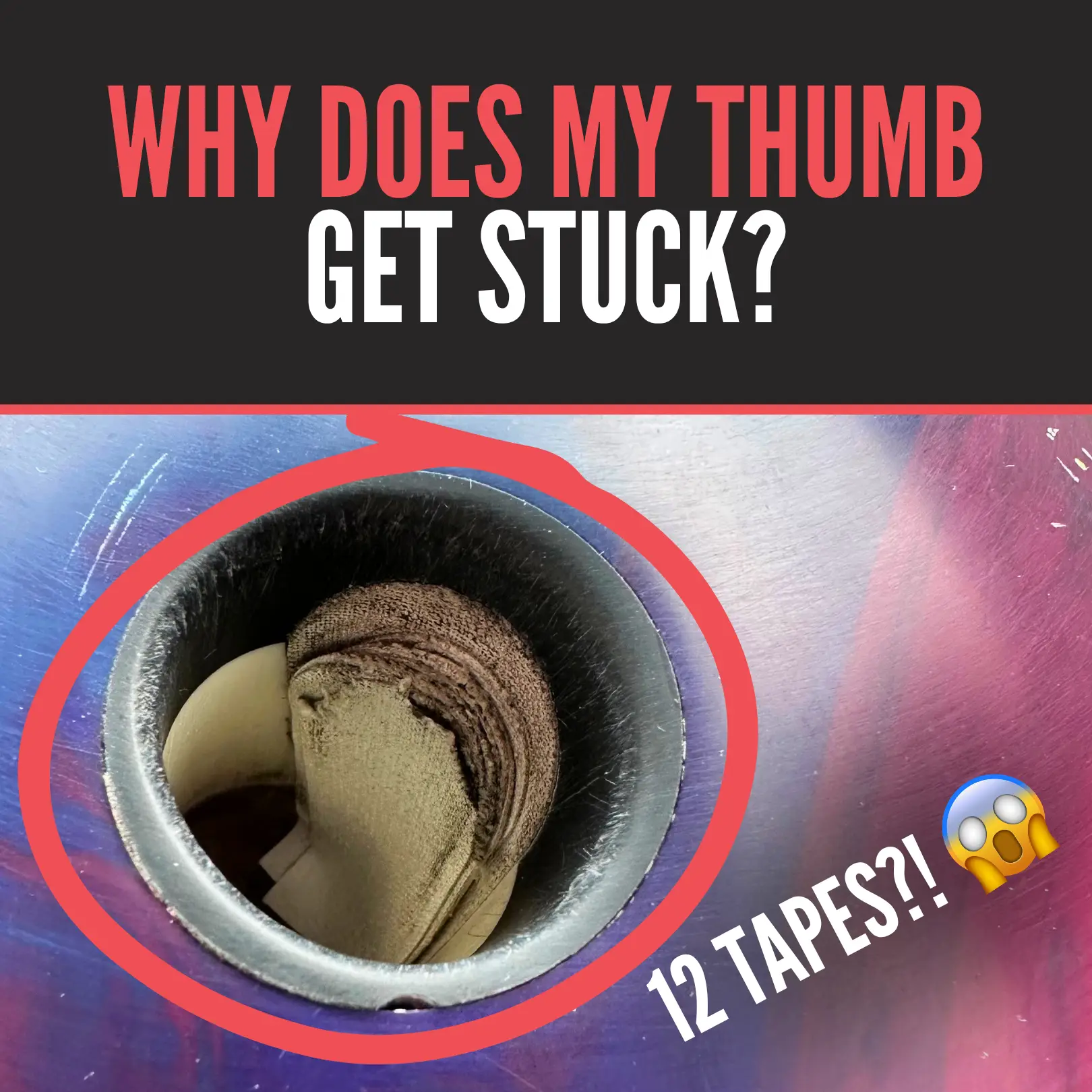 Bowling ball thumb hole packed with layers of bowling tape